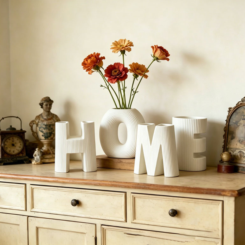 "HOME" Letter Multicolored Ceramic Vase Set