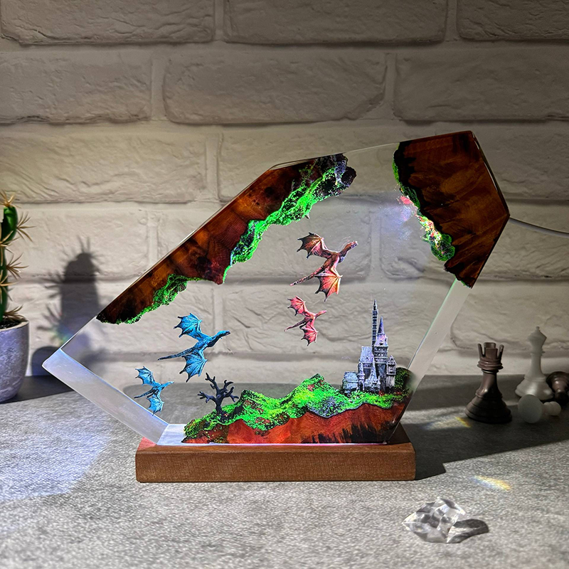 Fire Dragon and Ice Dragon Resin Art Lamps