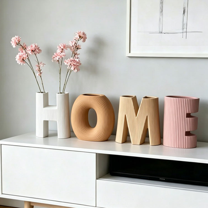 "HOME" Letter Multicolored Ceramic Vase Set