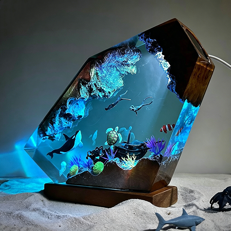 Orca, Sea Turtle, and Diving Couple Resin Night Light
