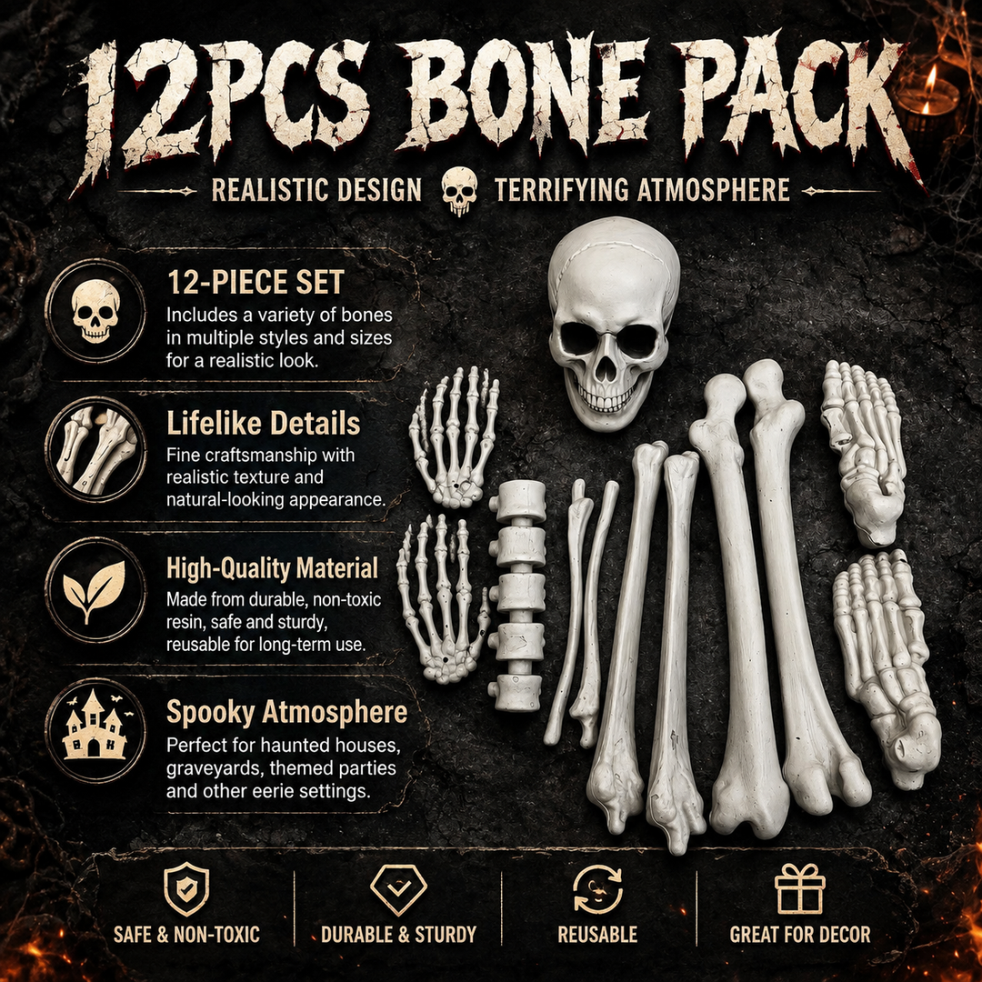 Halloween Realistic Human Bone Set (12-Piece Set)