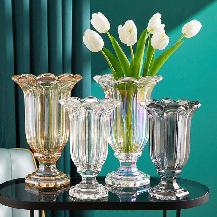 Long-necked decorative vase with eight-lobed design