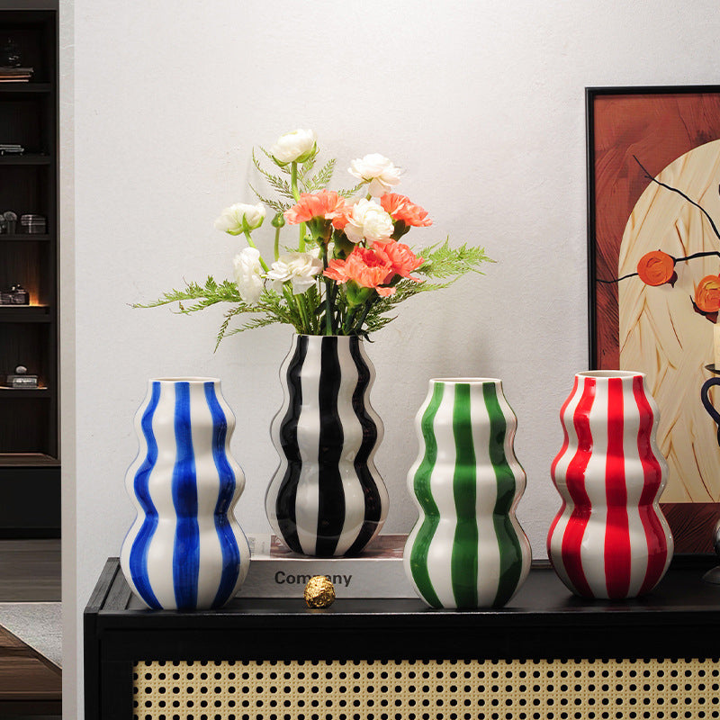 Nordic Retro Striped Ceramic Vase
