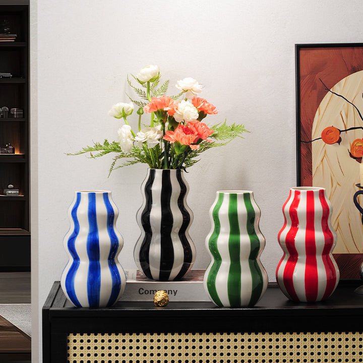 Nordic Retro Striped Ceramic Vase