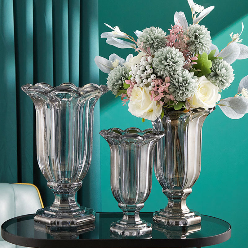 Long-necked decorative vase with eight-lobed design