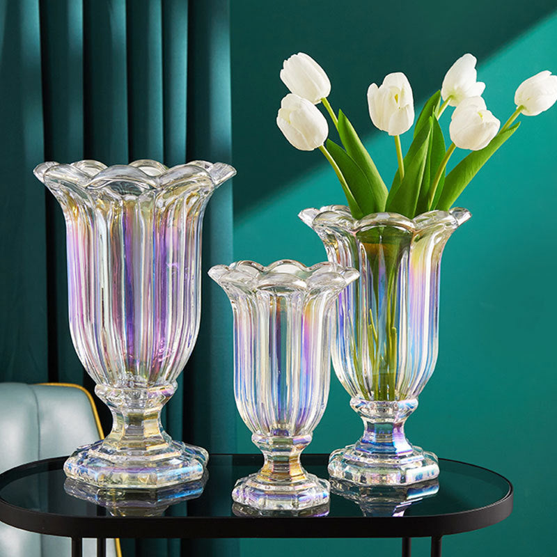 Long-necked decorative vase with eight-lobed design