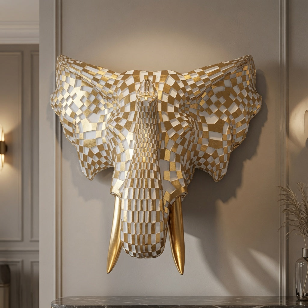 High-end resin mosaic elephant head wall mount