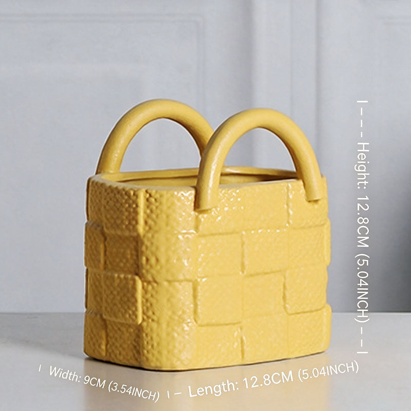 Minimalist Basket-Style Ceramic Vase for Dried Flowers (Multi-color)