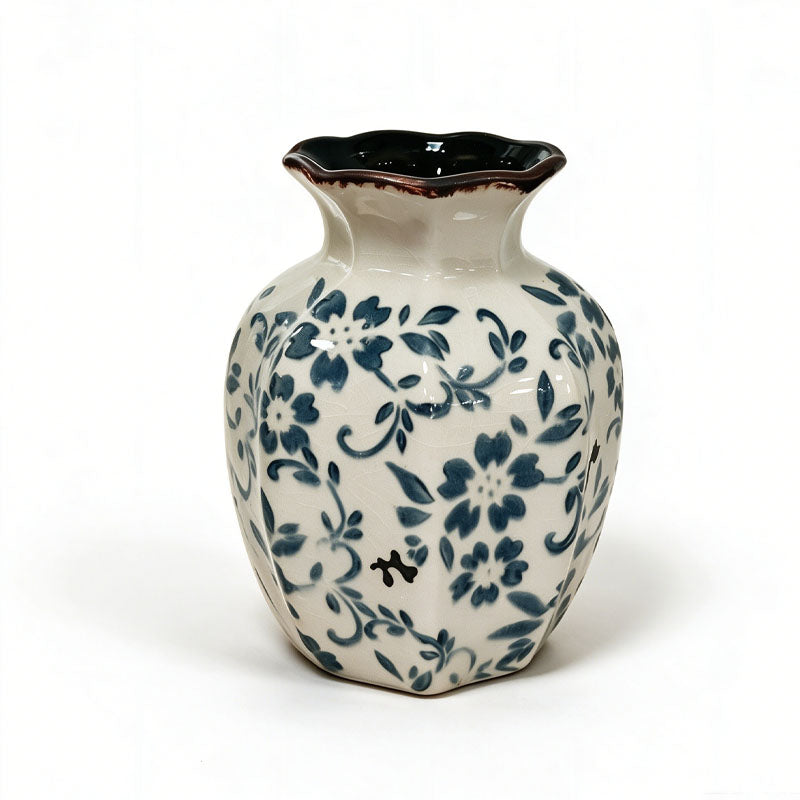 Exquisite Blue and White Porcelain Vase Ornament with Ice-Crackle Glaze